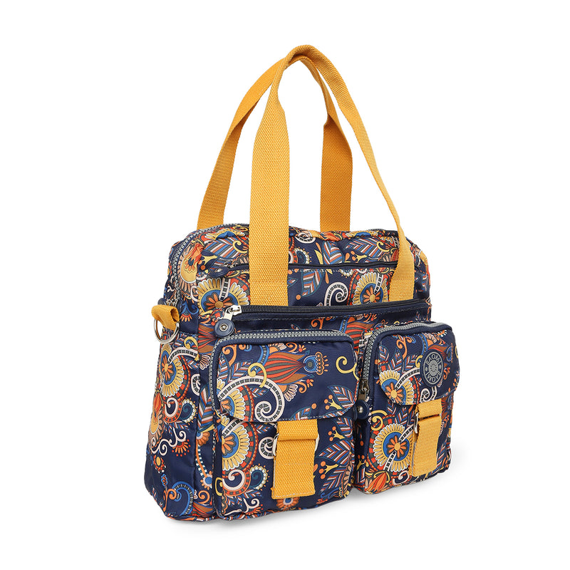 BAOMI CRINKLE HAND BAG Range Blue & Yellow Floral Soft One Size Handbag