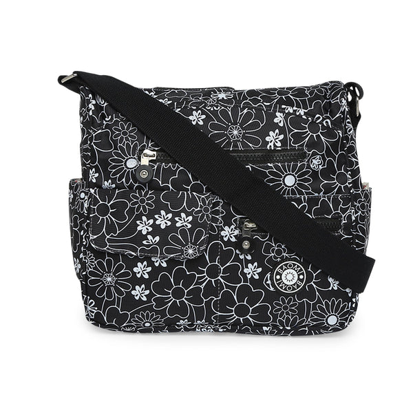 Baomi CRINKLE Black & White Floral Soft One Size Shoulder Bag