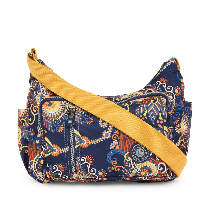 Baomi CRINKLE Blue & Yellow Floral Soft One Size Shoulder Bag