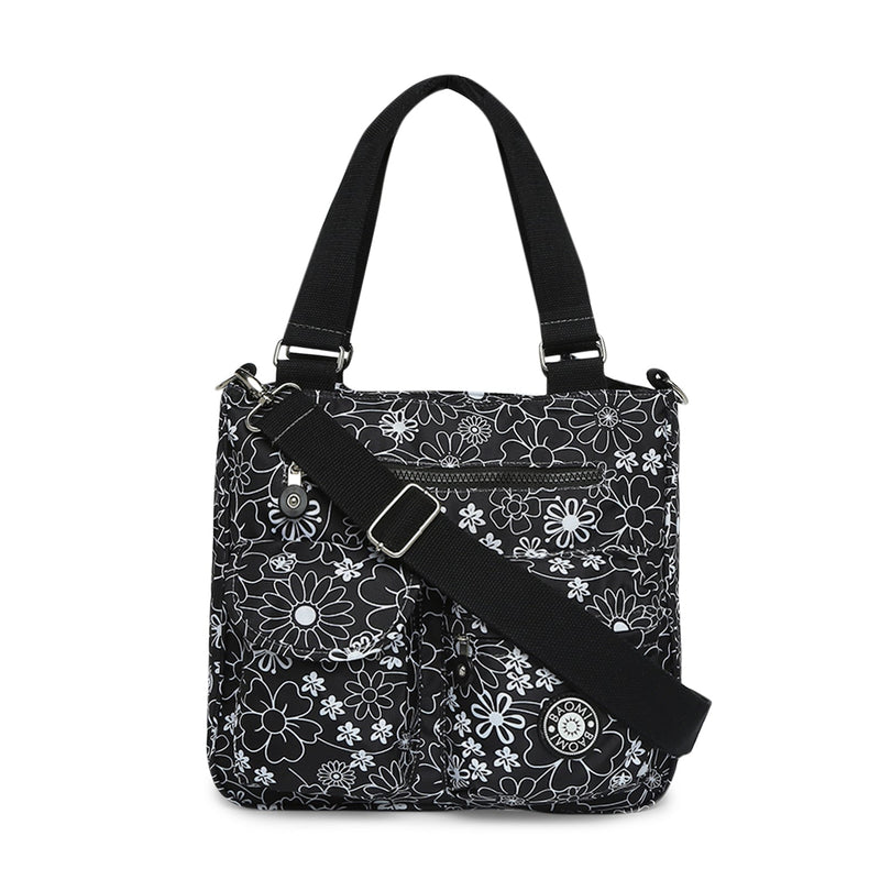 Baomi CRINKLE Black & White Floral Soft One Size Shoulder Bag