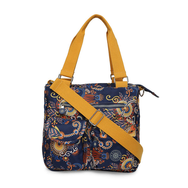 Baomi CRINKLE Blue & Yellow Floral Soft One Size Shoulder Bag