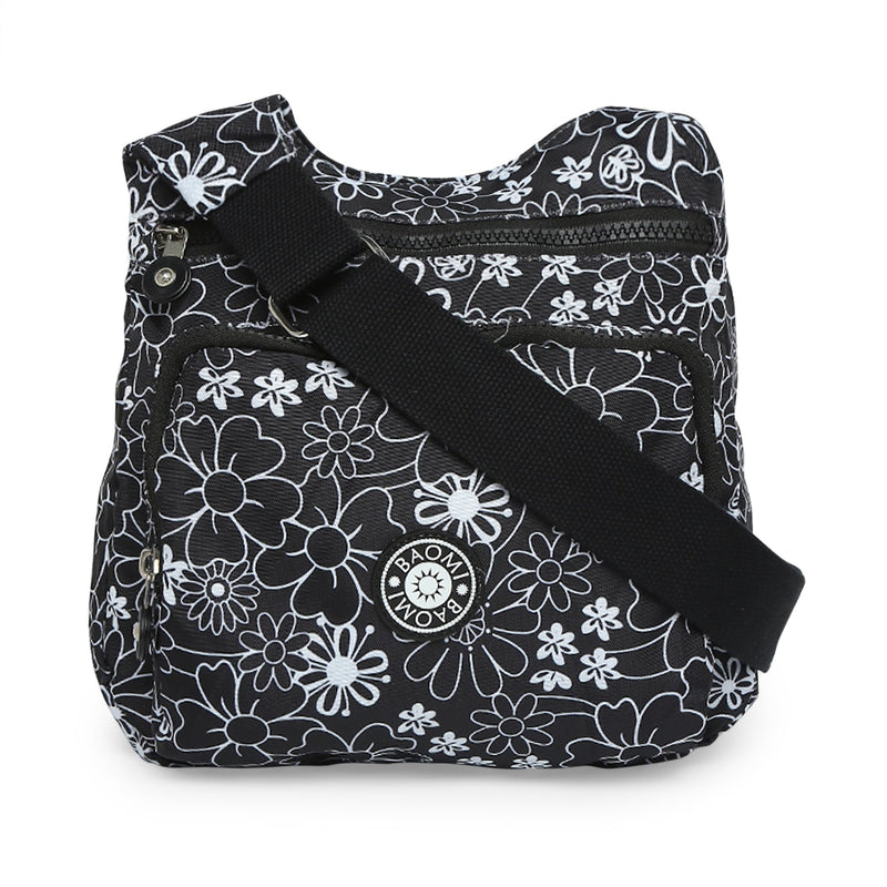 Baomi CRINKLE Black & White Floral Soft One Size Shoulder Bag