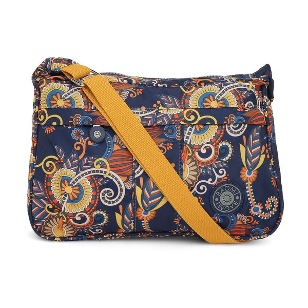 Baomi CRINKLE Blue & Yellow Floral Soft One Size Shoulder Bag